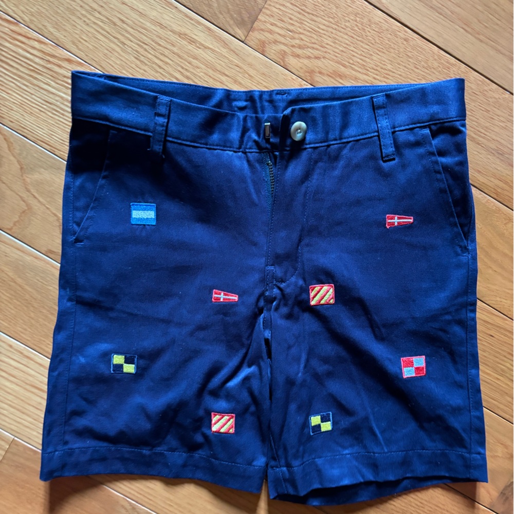 Boy’s- Navy Blue Shorts with Nautical Flag Embroidery
